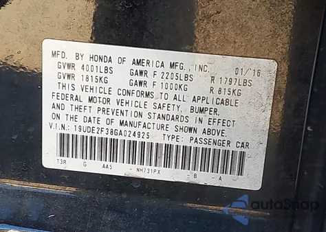 2016 Acura Ilx 2.4L/Acurawatch Plus Package from USA, damaged, VIN 19UDE2F38GA024925